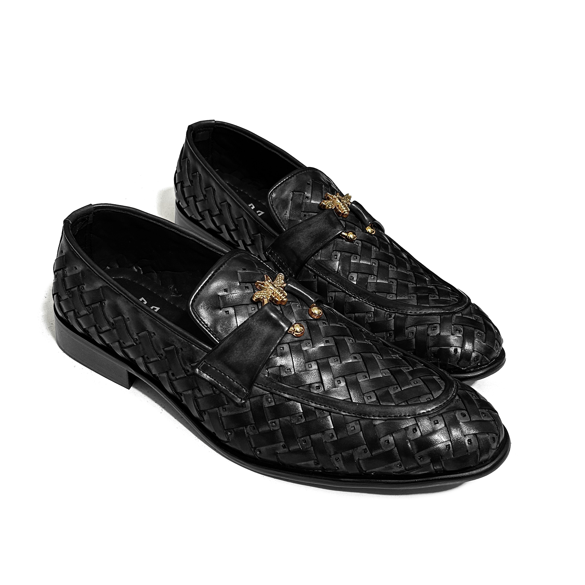 BLACK BRAIDED SLIP-ONS