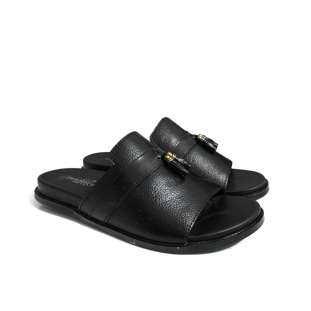 TASSEL BLACK SLIPPERS