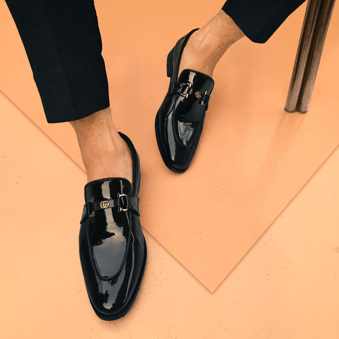 SHINY BLACK SLIP-ONS GG 5091