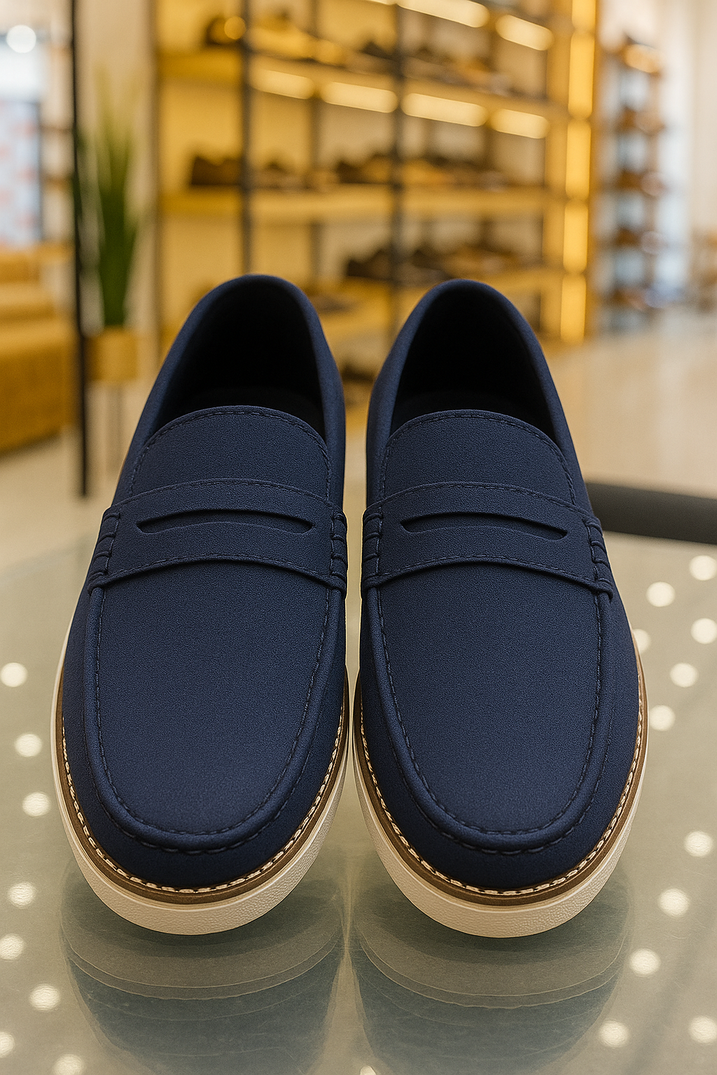 BLUE WHITE CHUNKY LOAFERS