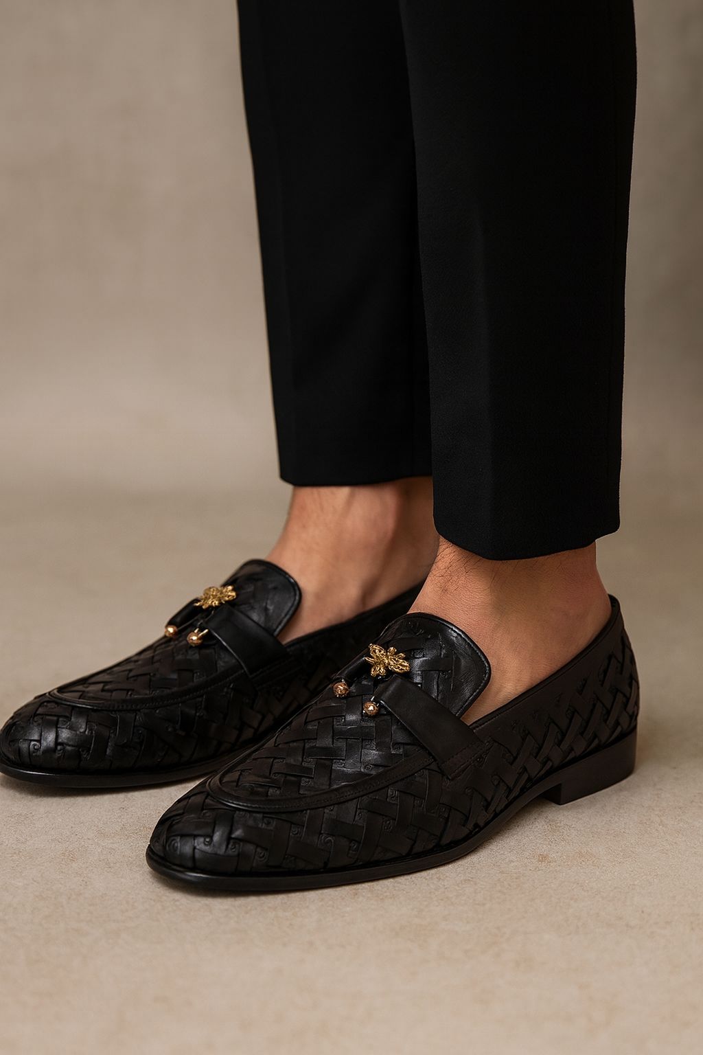 BLACK BRAIDED SLIP-ONS